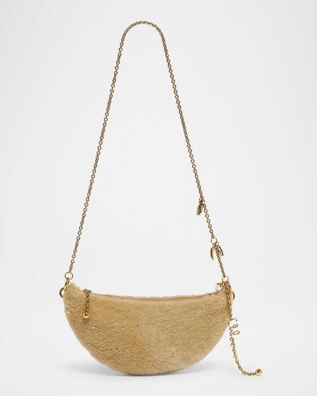 Charm-Embellished Shearling Shoulder Bag